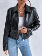 Women's Sleek Faux Leather Jacket with Leatherette Style