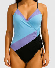 Wrap Front Swimsuit with Stripes Style Beachwear