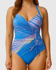 Wrap Front Swimsuit with Stripes Style Beachwear