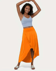 Wrap Midi Skirt with Asymmetrical Hem Style Pleated Casual Wear