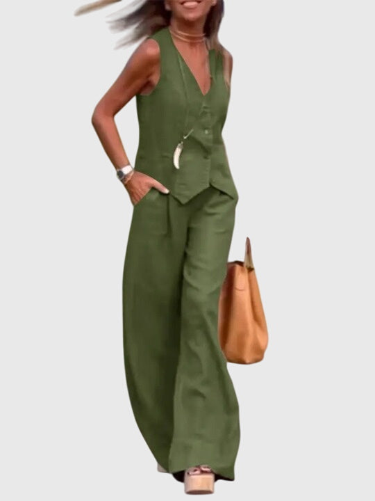 Linen Wide-Leg Two-Piece Set Breathable