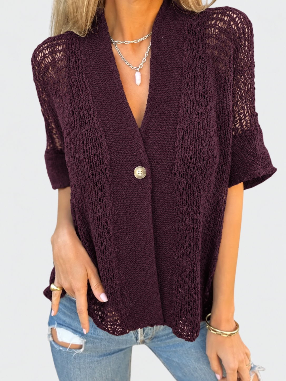 Women's Fall Open Knit Buttoned Cardigan Style Casual Wear