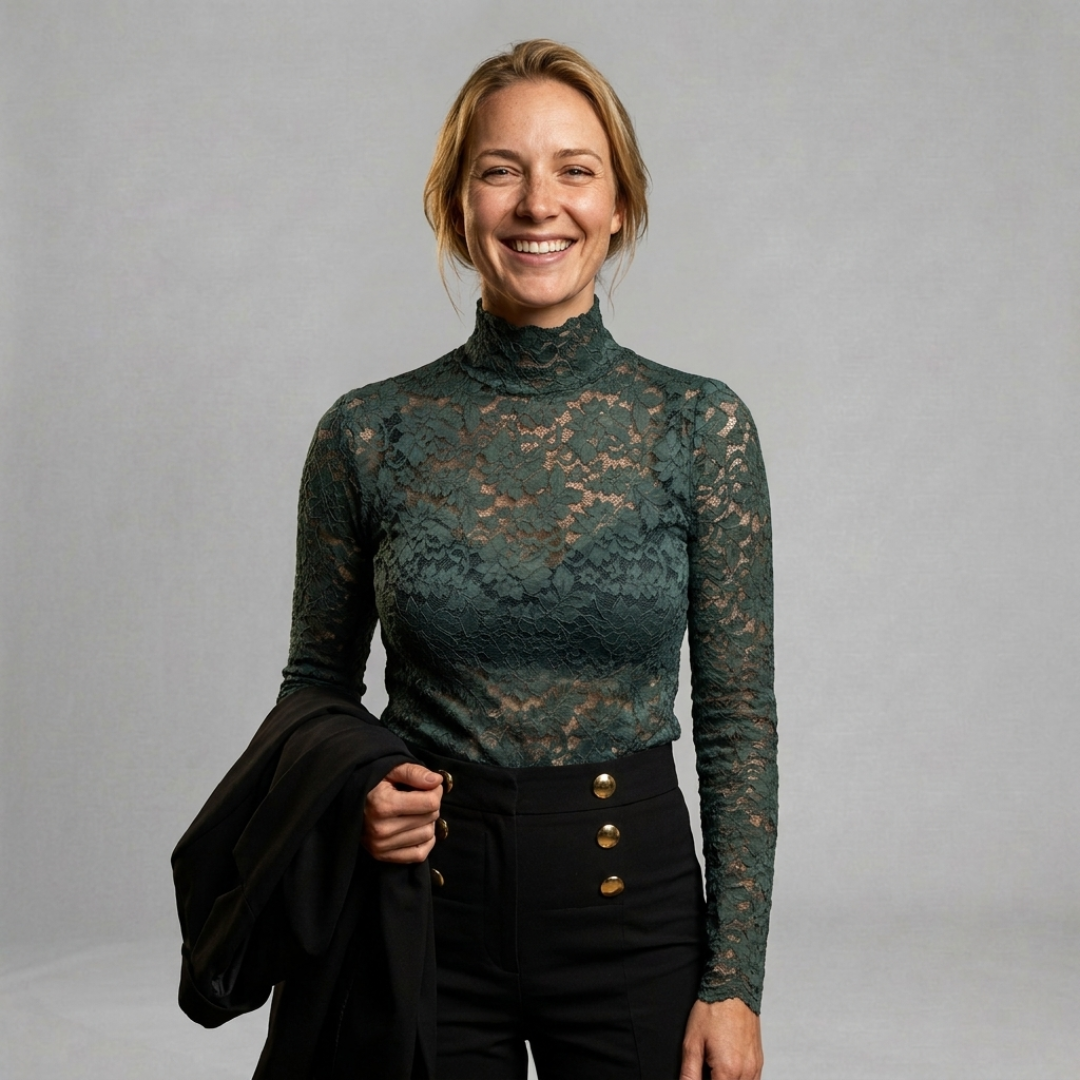 Fitted Lace Top with High Neckline
