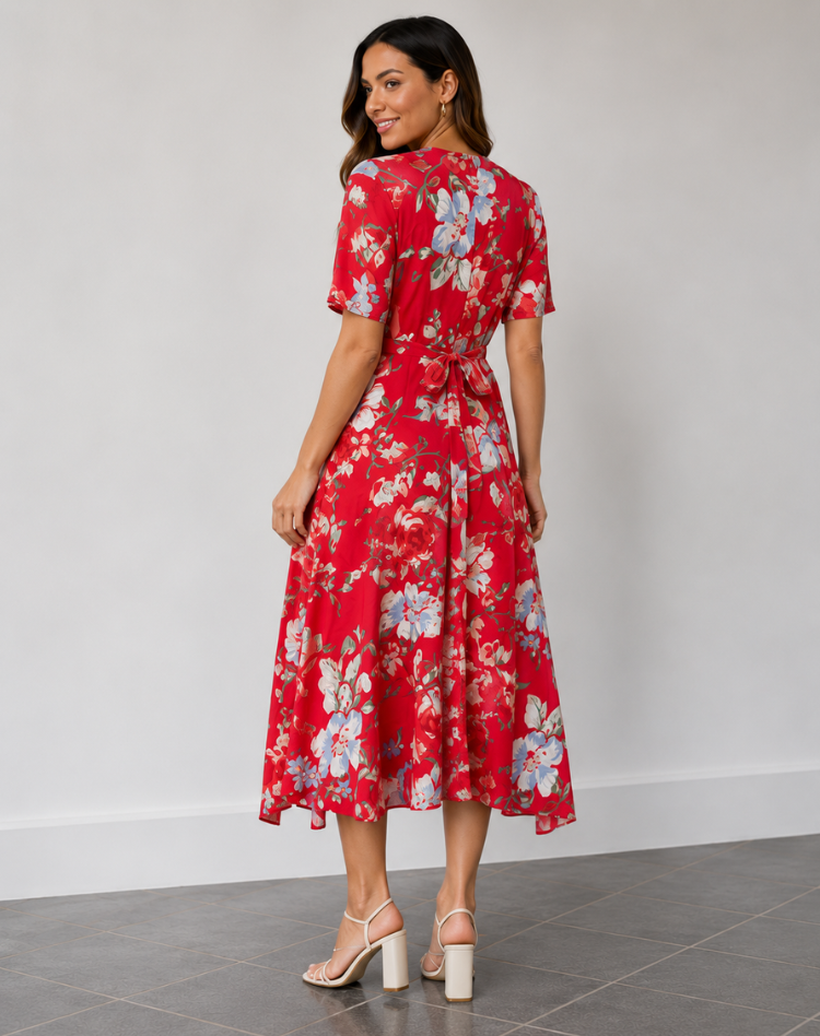 Short Sleeve V-Neck Dress Printed Casual Wear Breathable Summer