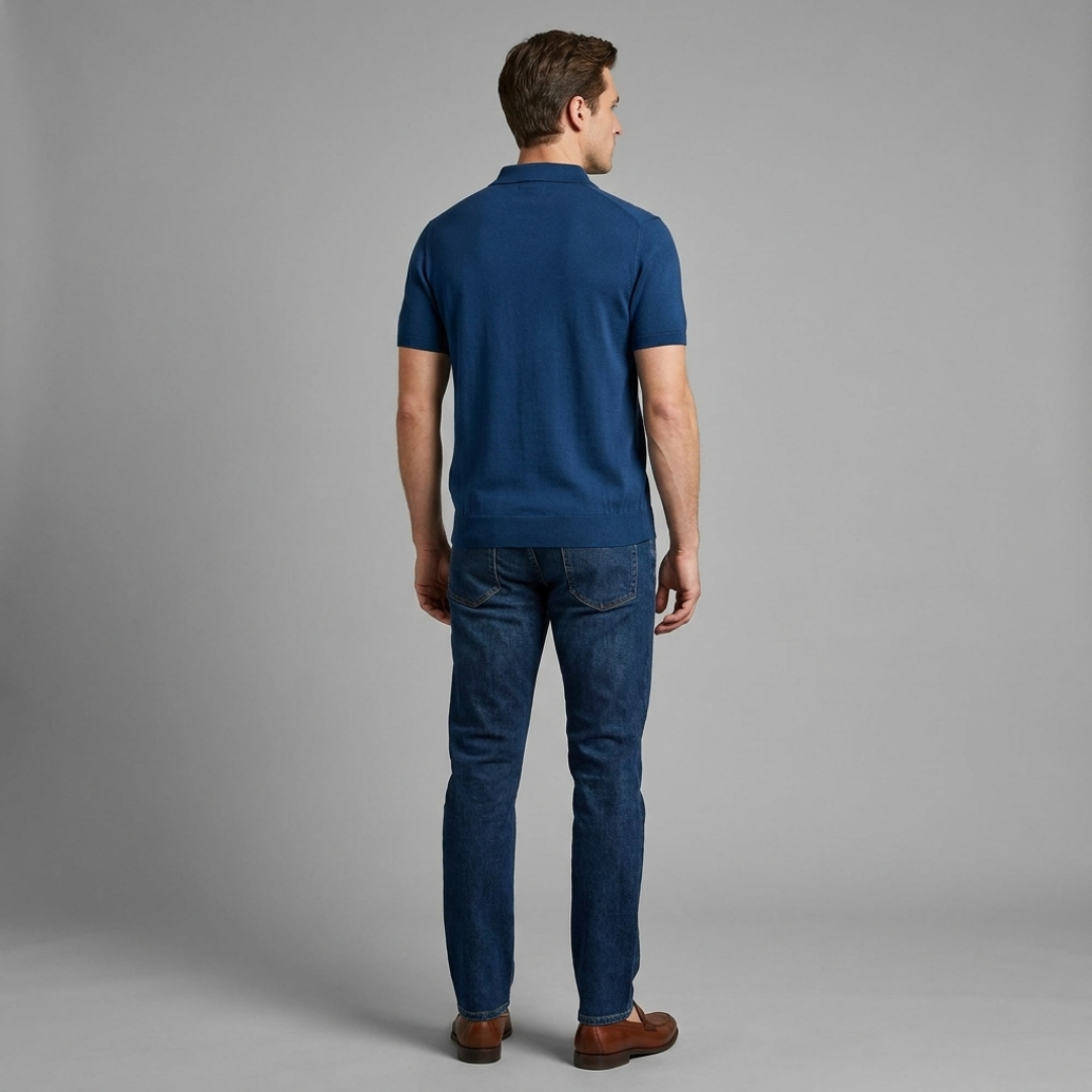 Tailored Knit Polo with Buttonless Collar