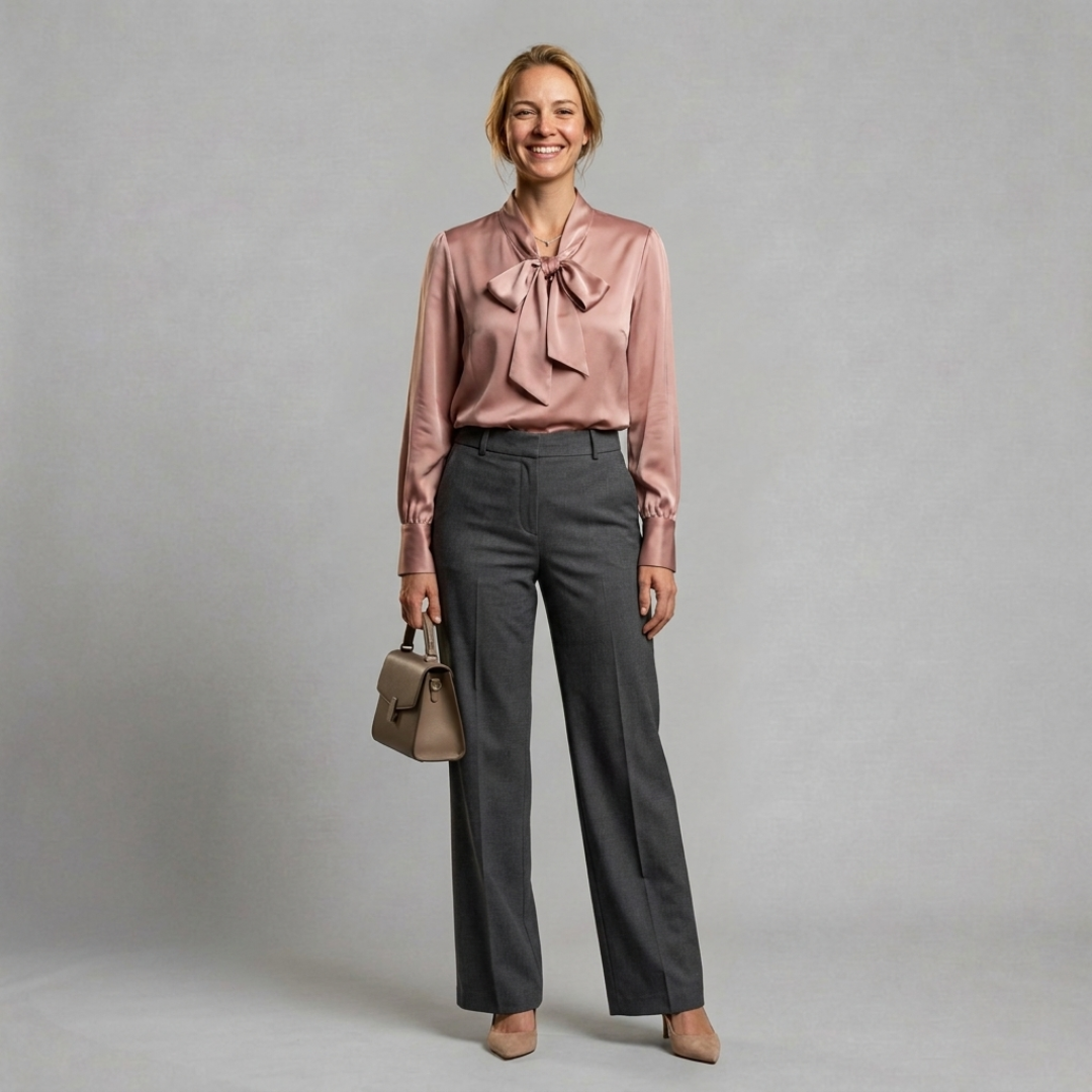 Bow Tie Neckline Satin Blouse