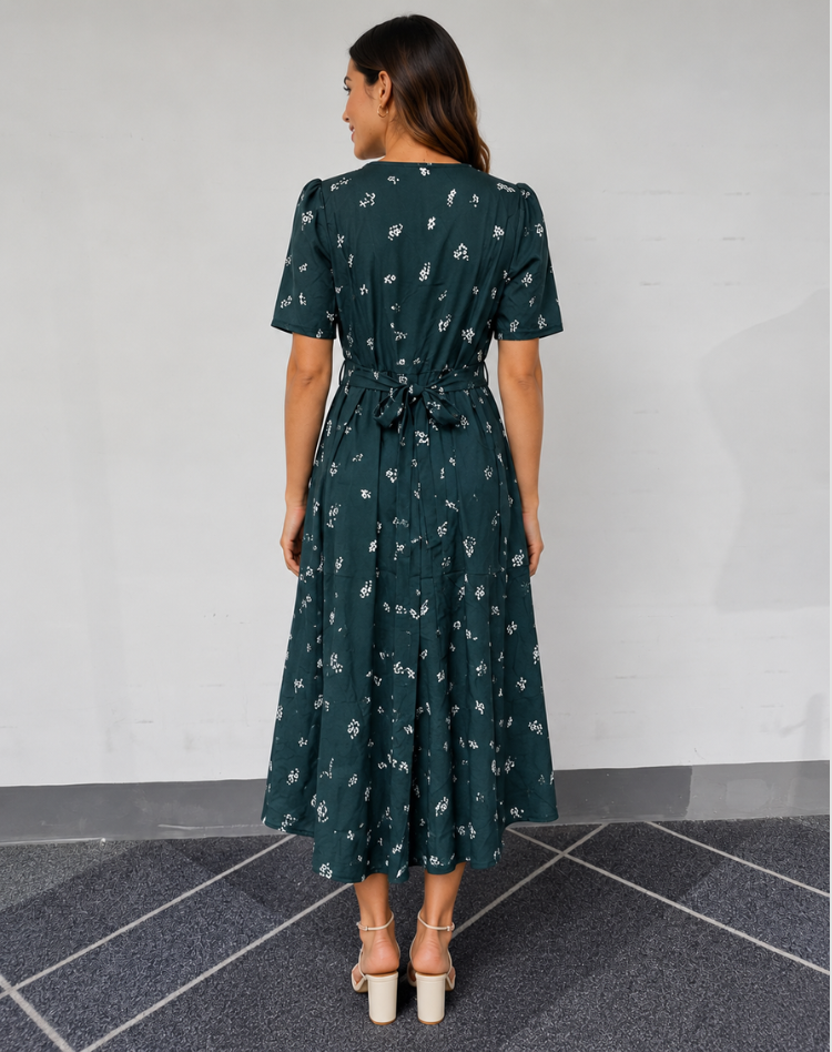 Short Sleeve V-Neck Dress Printed Casual Wear Breathable Summer