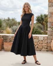 Wedding Guest Cotton Boat Neck Dress