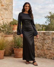 Figure-Hugging Maxi with Bell Sleeves