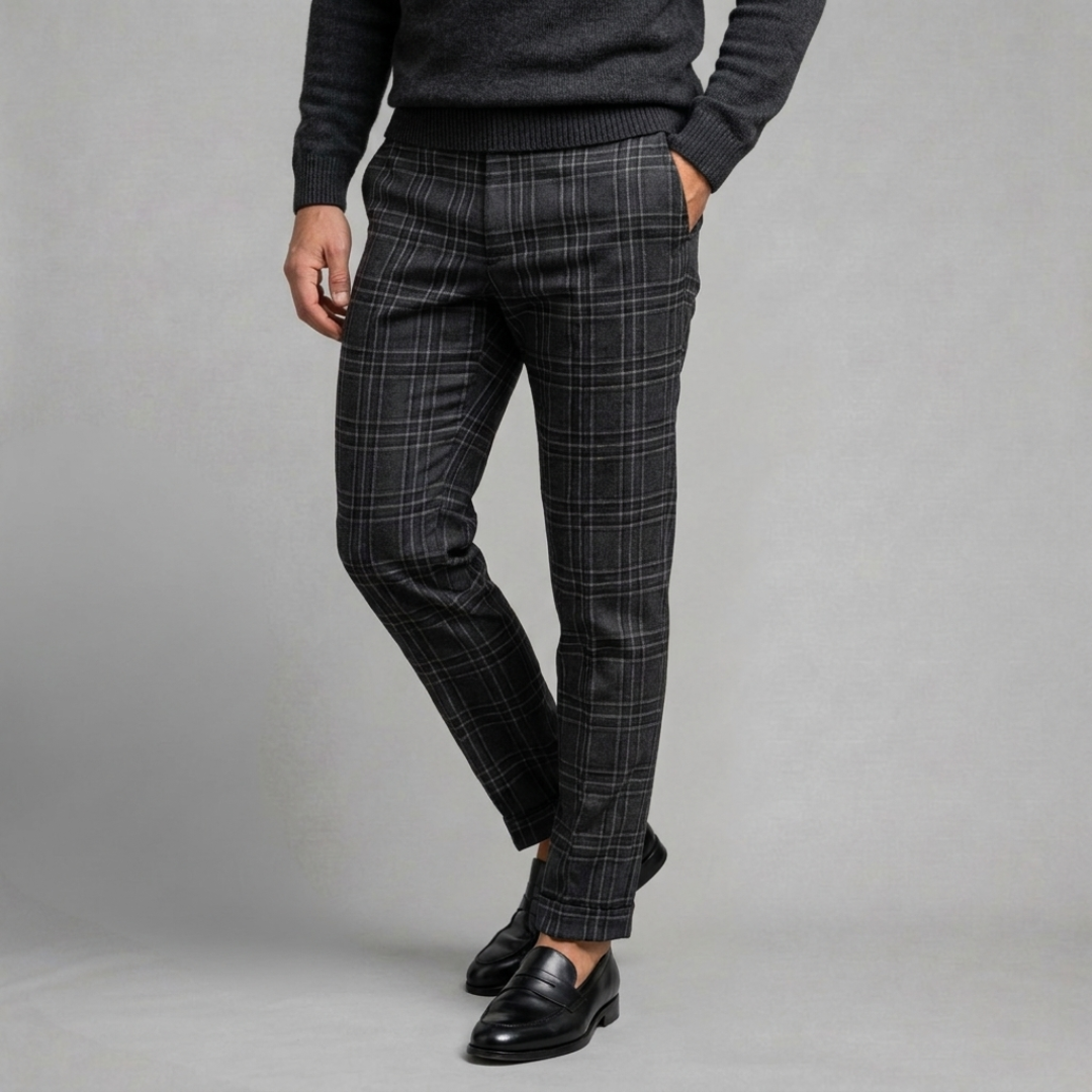 Check Pattern Trousers with Slim Fit