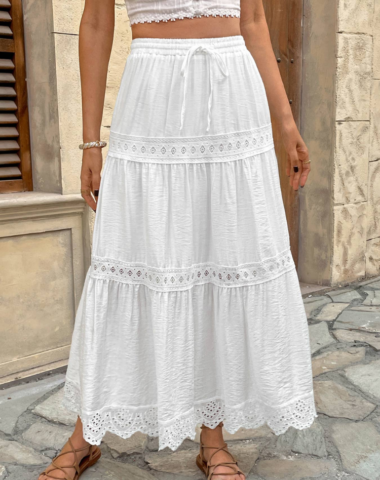 Crochet Lace Cotton Maxi Skirt Casual Wear