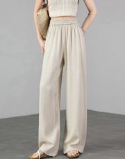 High Waist Linen Wide-Leg Trousers Casual Lightweight