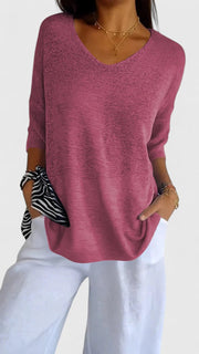 V-Neck Lightweight Knit Top Casual Wear