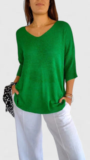 V-Neck Lightweight Knit Top Casual Wear