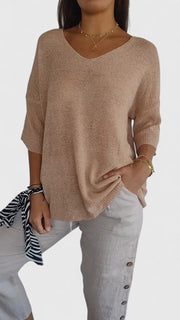 V-Neck Lightweight Knit Top Casual Wear