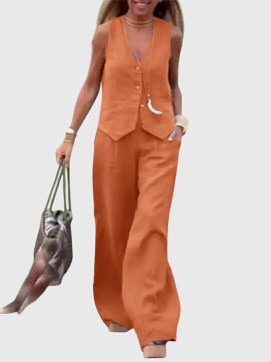 Linen Wide-Leg Two-Piece Set Breathable
