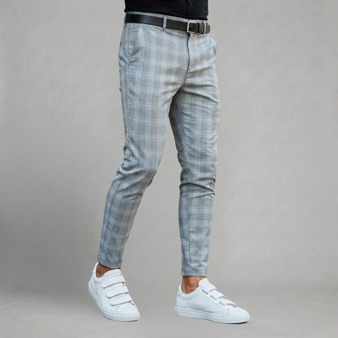 Check Pattern Trousers with Slim Fit