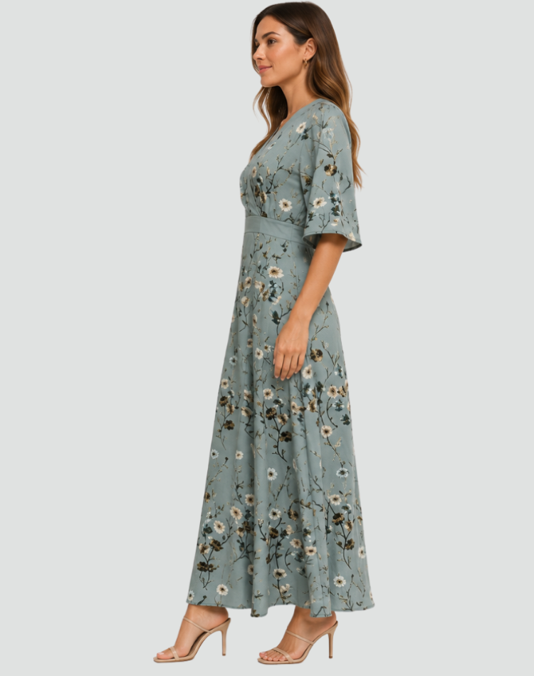 Floral V-Neck Maxi Dress Wedding Guest