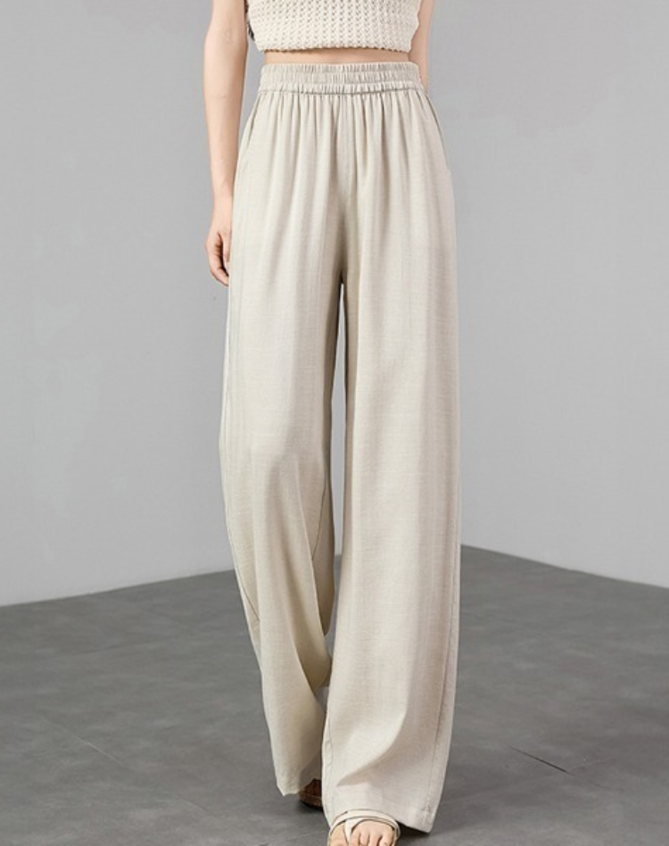 High Waist Linen Wide-Leg Trousers Casual Lightweight