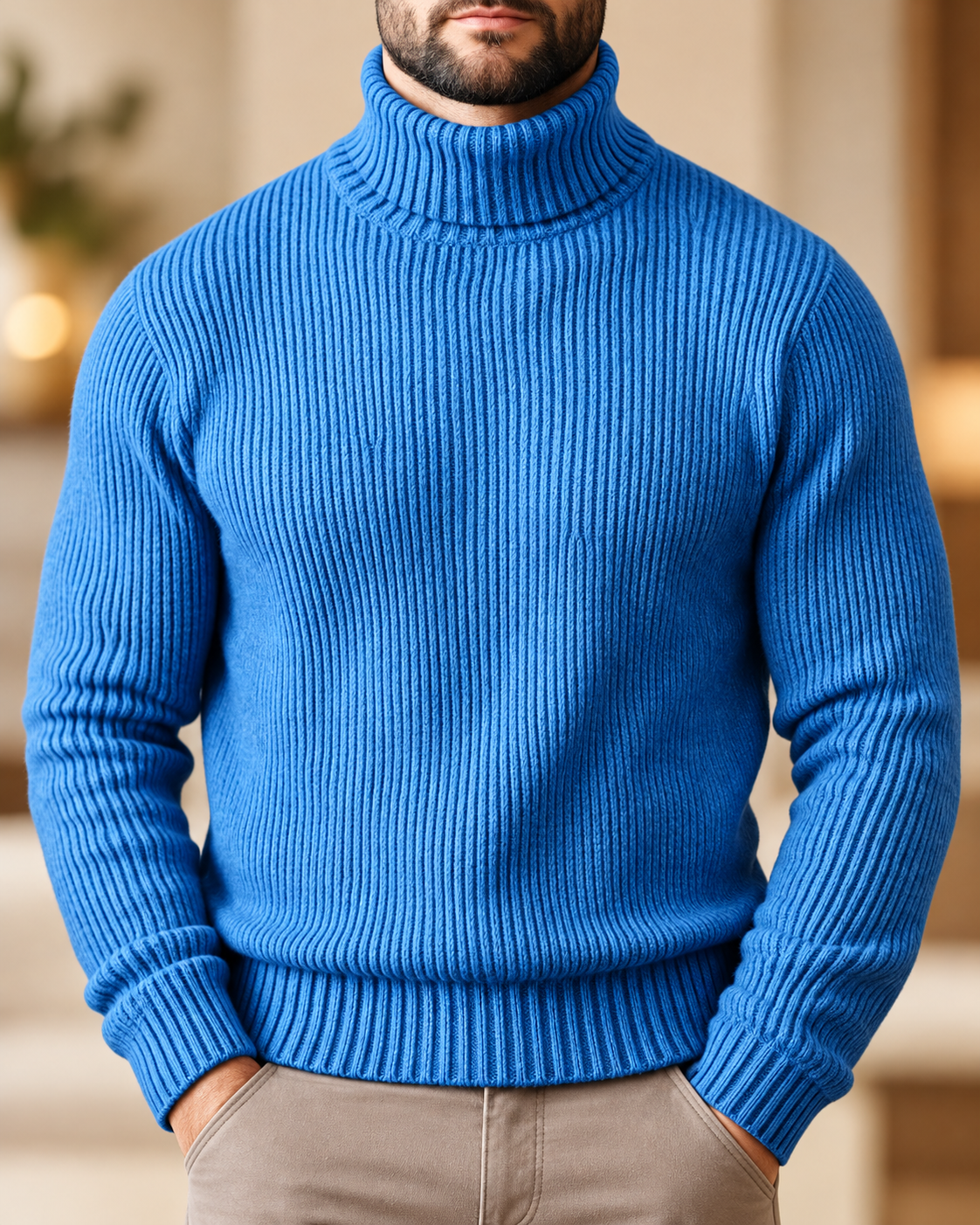 Men's Ribbed Turtleneck Sweater for Warmth and Versatility – Light Blue