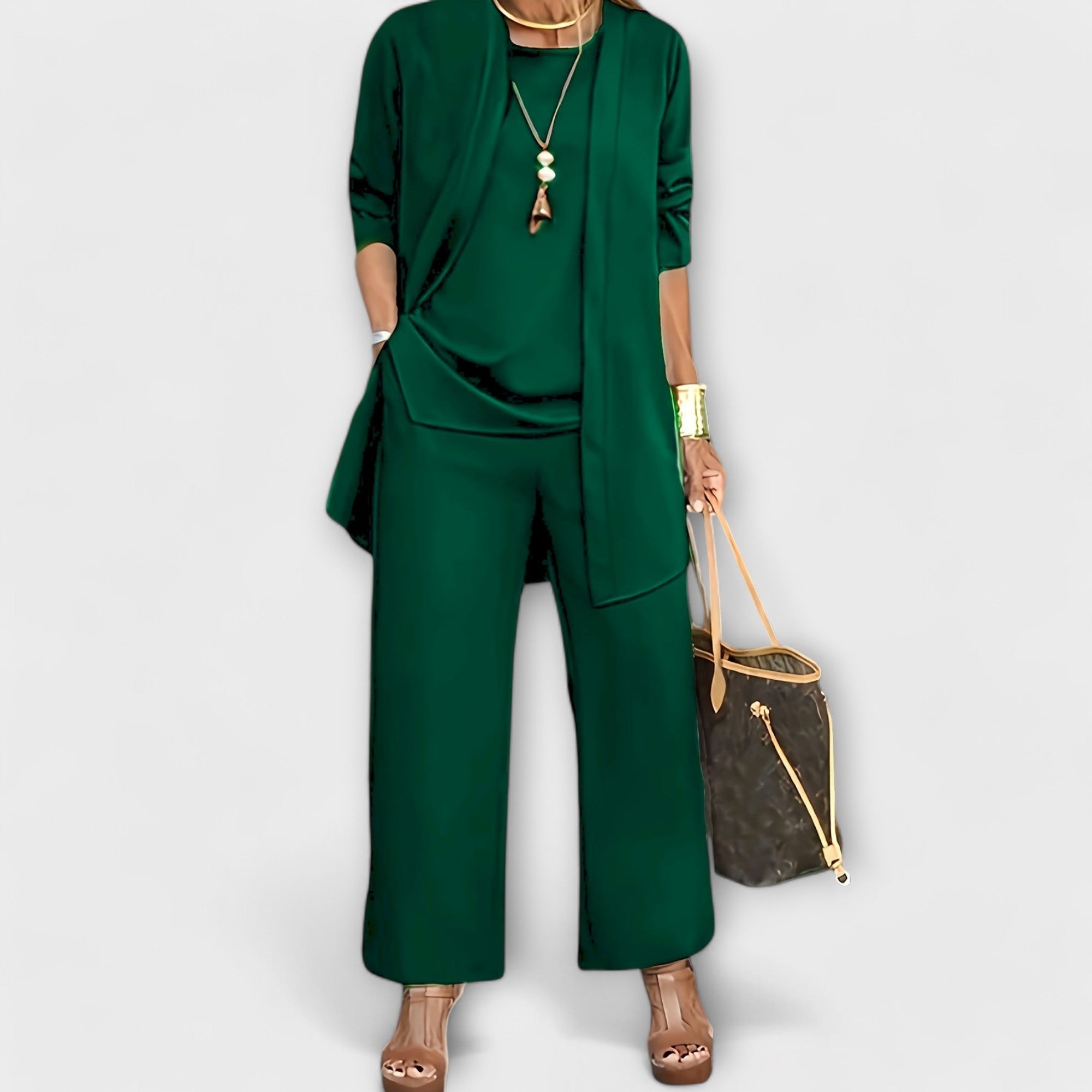 Smooth Three-Piece Set with Cardigan