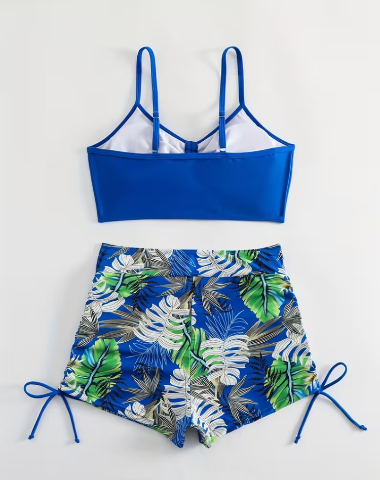 High-Waisted Floral Print Bikini Bohemian Style Beachwear Drawstring