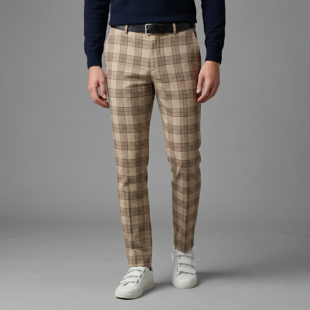 Check Pattern Trousers with Slim Fit