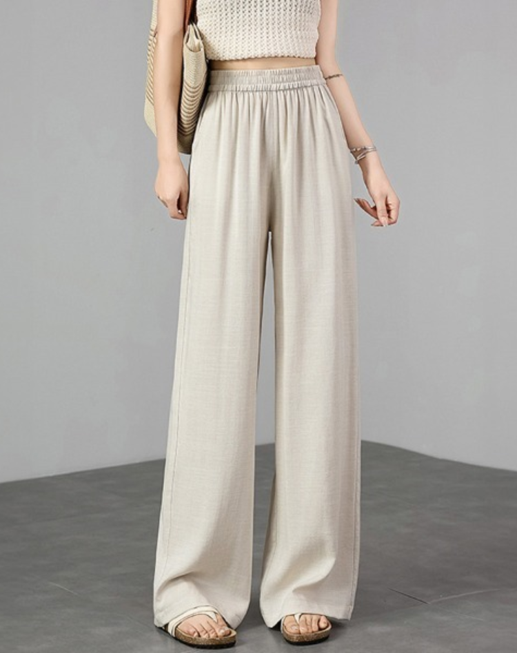 High Waist Linen Wide-Leg Trousers Casual Lightweight