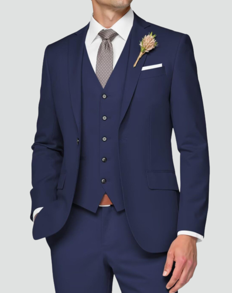 Men's Three-Piece Suit with Vest Slim Fit Outfits Wedding Guest – Navy Blue