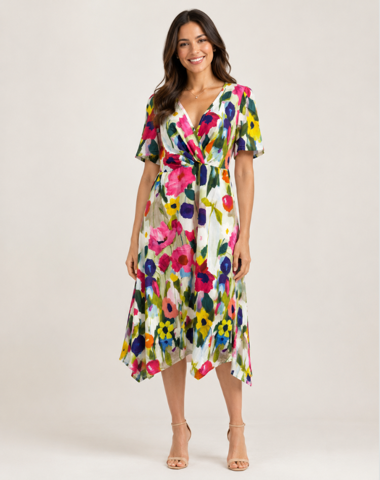 Short Sleeve V-Neck Dress Printed Casual Wear Breathable Summer