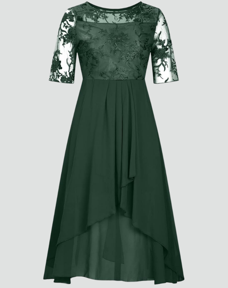 Flowy Lace Sleeve Midi Dress Bodice Wedding Guest