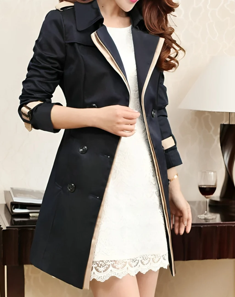 Women's Water-Repellent Trench Jacket with Belted Waist Detail