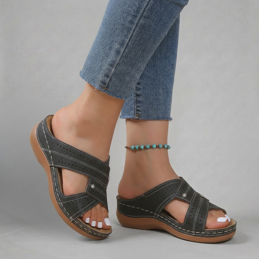 Perforated Strap Wedge Slide Sandals