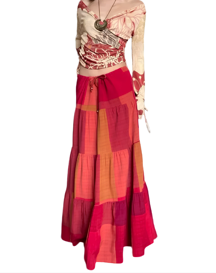 Pleated Multicolored Maxi Skirt Plaid Casual Wear