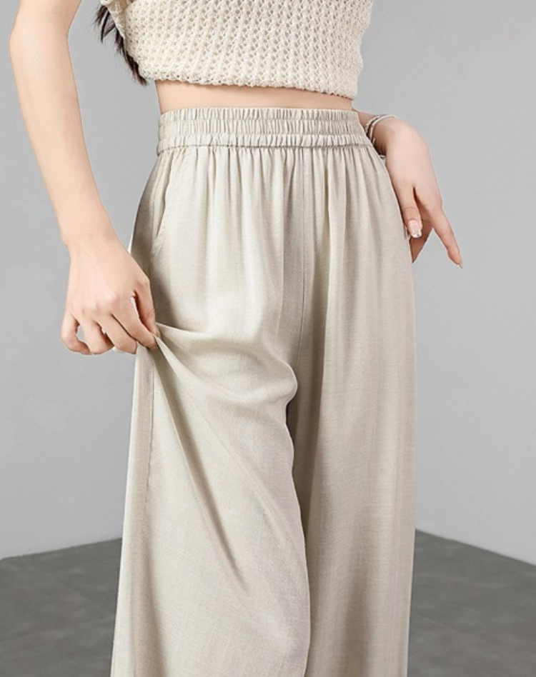 High Waist Linen Wide-Leg Trousers Casual Lightweight