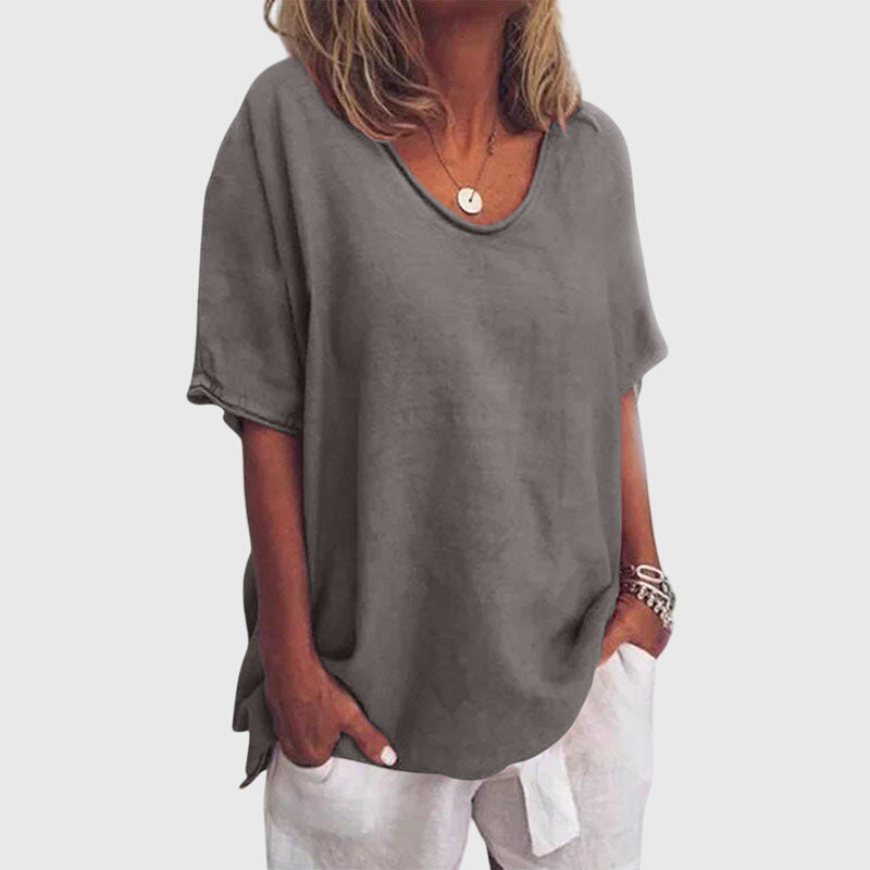 Relaxed Scoop Neck Linen Top