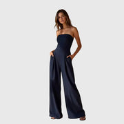 Women's Wedding Guest Strapless Wide-Leg Jumpsuit