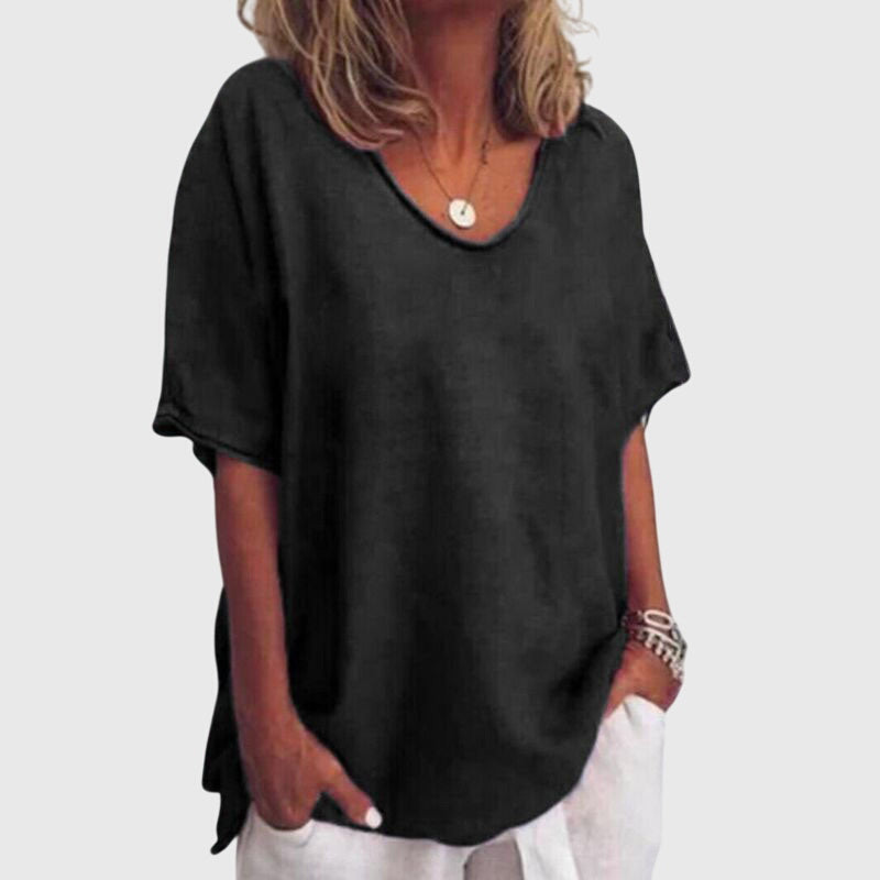 Relaxed Scoop Neck Linen Top