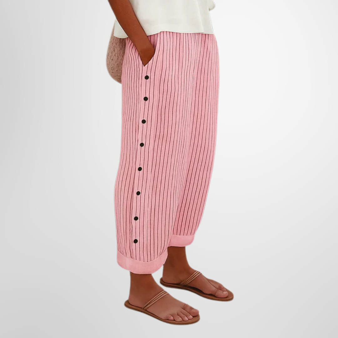 Striped Wide-Leg Button Pants Casual Wear