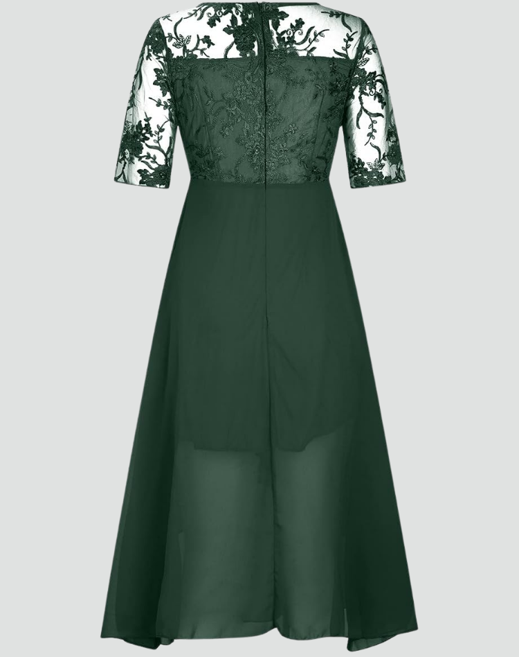 Flowy Lace Sleeve Midi Dress Bodice Wedding Guest