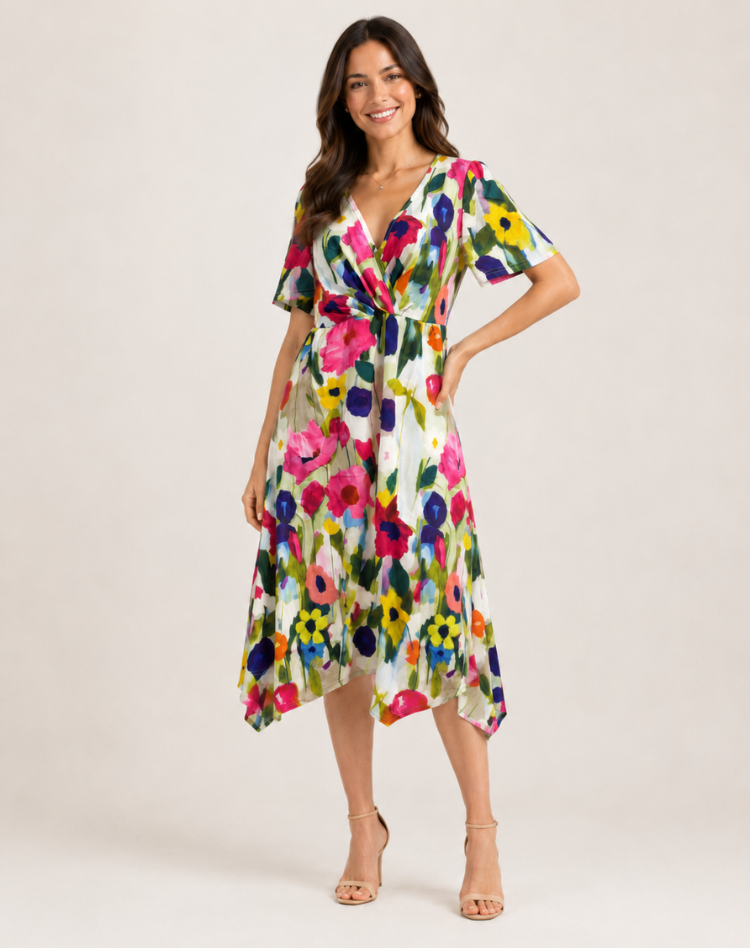 Short Sleeve V-Neck Dress Printed Casual Wear Breathable Summer