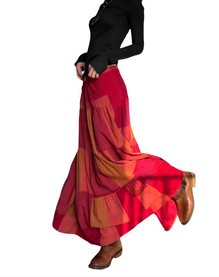 Pleated Multicolored Maxi Skirt Plaid Casual Wear