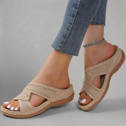 Perforated Strap Wedge Slide Sandals