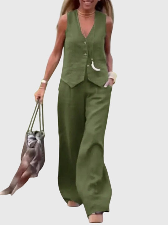Linen Wide-Leg Two-Piece Set Breathable