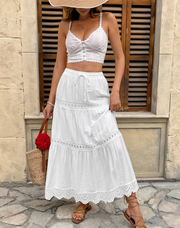 Crochet Lace Cotton Maxi Skirt Casual Wear