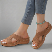 Perforated Strap Wedge Slide Sandals