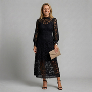 Midi Lace Dress with High Neckline