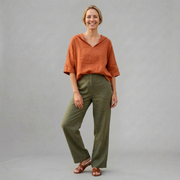 Linen Blouse with Soft V-Neck Collar