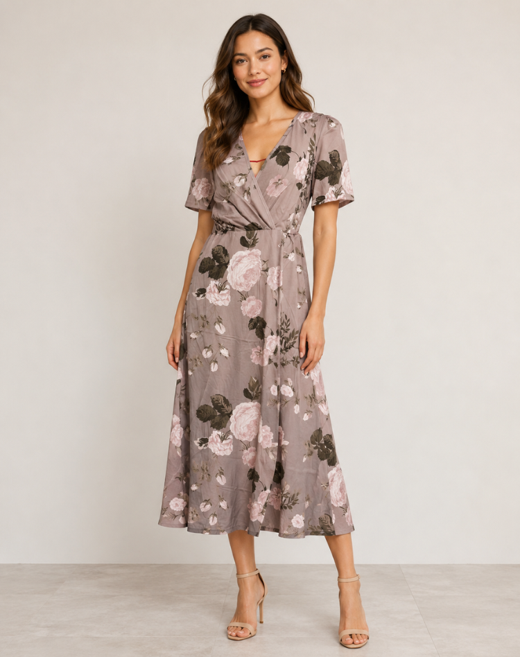 Short Sleeve V-Neck Dress Printed Casual Wear Breathable Summer