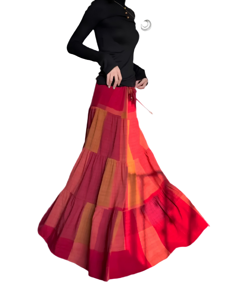 Pleated Multicolored Maxi Skirt Plaid Casual Wear